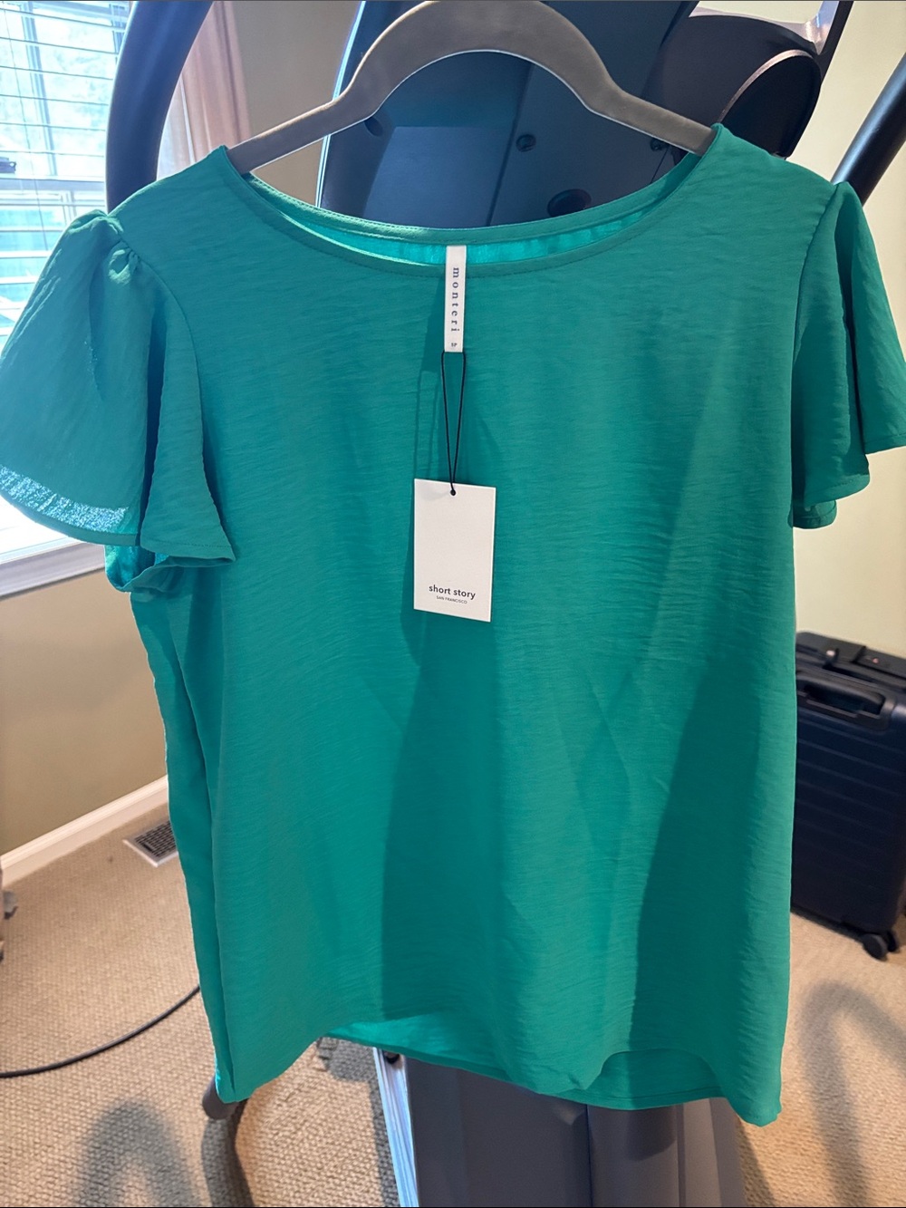 NWT Women's Teal Flutter Sleeve Blouse